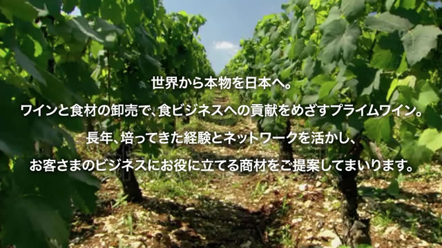 世界から本物を日本へ。ワインと食材の卸売で、食ビジネスへの貢献をめざすプライムワイン。長年、培ってきた経験とネットワークを活かし、お客さまのビジネスにお役に立てる商材をご提案してまいります。
